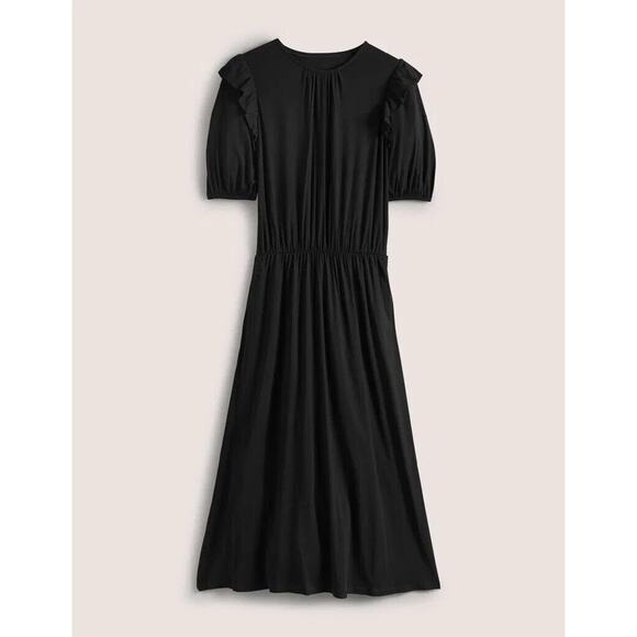 Boden Ruffle Jersey Midi Dress Black Short Sleeve Size 4 EUC Work - Picture 10 of 10